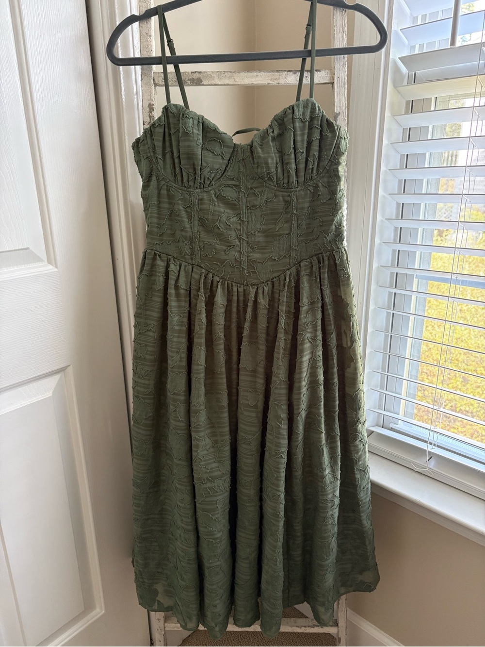 Jessica Simpson Olive Green Textured Bustier Midi Dress